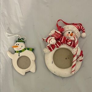 Holiday Snowman Photo Frame Ornaments - White and Red with bonus frame ornament
